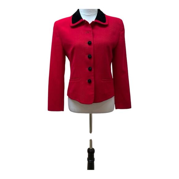 Talbots Red‎ Velvet Collar 100% Wool Winter Office  Blazer Size 2P - Picture 1 of 11